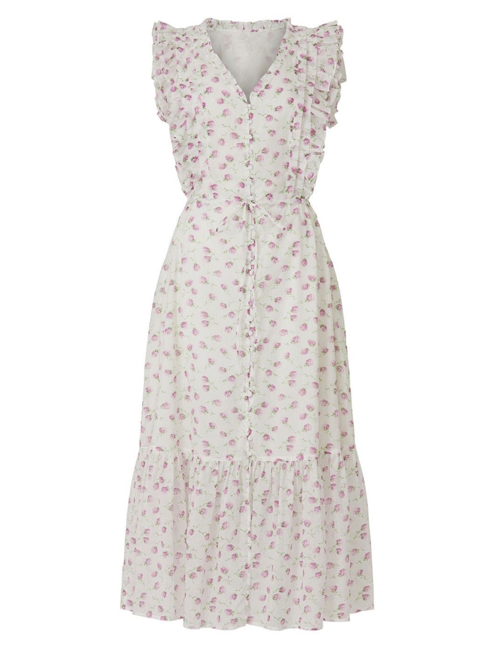 Polo Ralph Lauren White Pink Floral Ruffle Midi / Maxi Dress Size 6